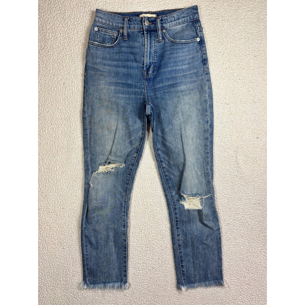 Madewell The Perfect Vintage Jean Womenss Distressed Frayed Hem Medium Wash 25